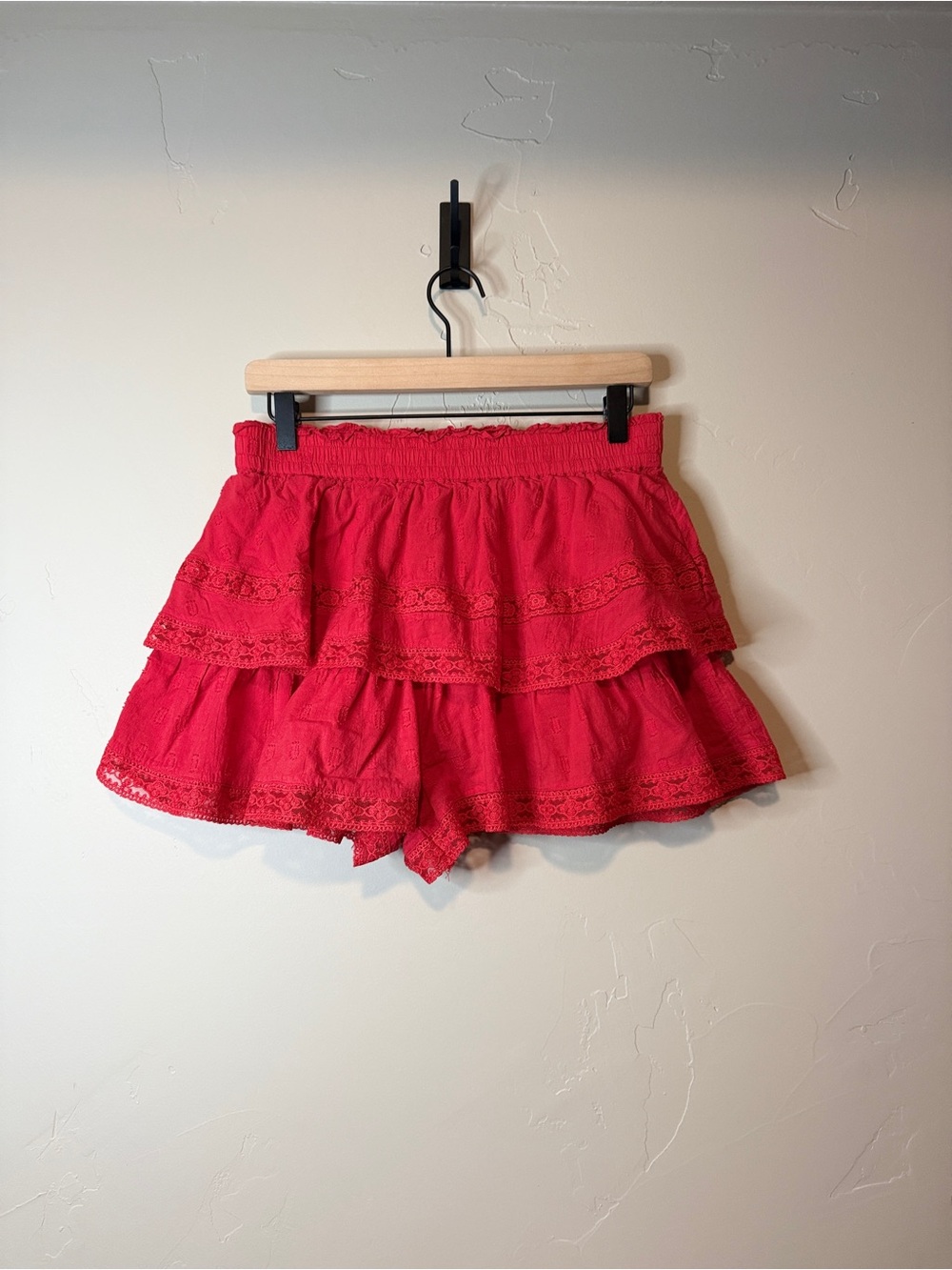 Altar'd State Red Tiered Ruffle Shorts - Picture 3 of 6
